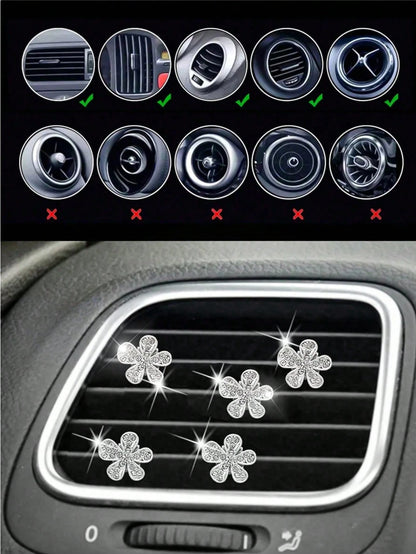 10pcs/5pcs/3pcs/1pc Rhinestone Flower Car Air Vent Decor, Crystal Rhinestone Car Air Vent Clip, Cute Car Air Vent Clip Interior Decor Accessory, Suitable For Women Girls, Decorative Pendant Diamond Ca