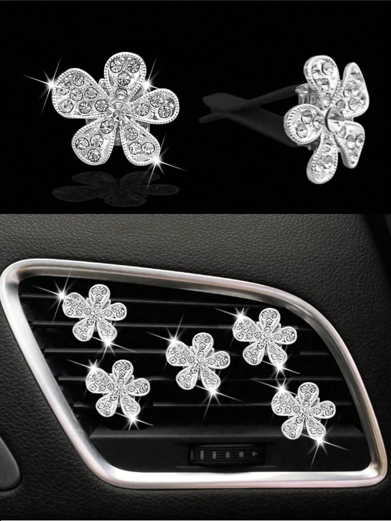 10pcs/5pcs/3pcs/1pc Rhinestone Flower Car Air Vent Decor, Crystal Rhinestone Car Air Vent Clip, Cute Car Air Vent Clip Interior Decor Accessory, Suitable For Women Girls, Decorative Pendant Diamond Ca