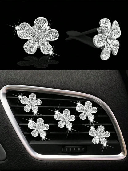 10pcs/5pcs/3pcs/1pc Rhinestone Flower Car Air Vent Decor, Crystal Rhinestone Car Air Vent Clip, Cute Car Air Vent Clip Interior Decor Accessory, Suitable For Women Girls, Decorative Pendant Diamond Ca
