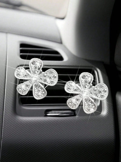 10pcs/5pcs/3pcs/1pc Rhinestone Flower Car Air Vent Decor, Crystal Rhinestone Car Air Vent Clip, Cute Car Air Vent Clip Interior Decor Accessory, Suitable For Women Girls, Decorative Pendant Diamond Ca