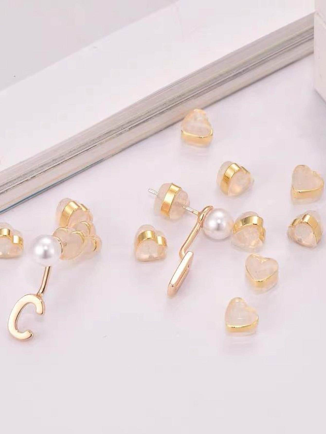 10pcs Heart Shaped Earring Cap, Gold Silicone Anti-slip Earring Plug For DIY