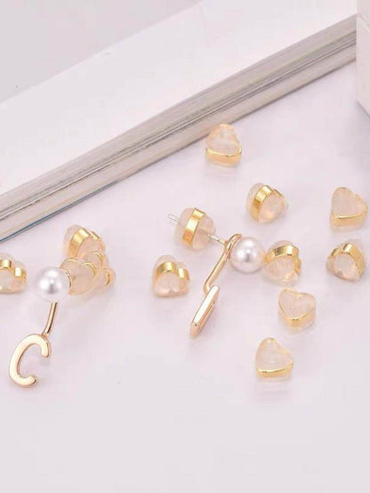 10pcs Heart Shaped Earring Cap, Gold Silicone Anti-slip Earring Plug For DIY
