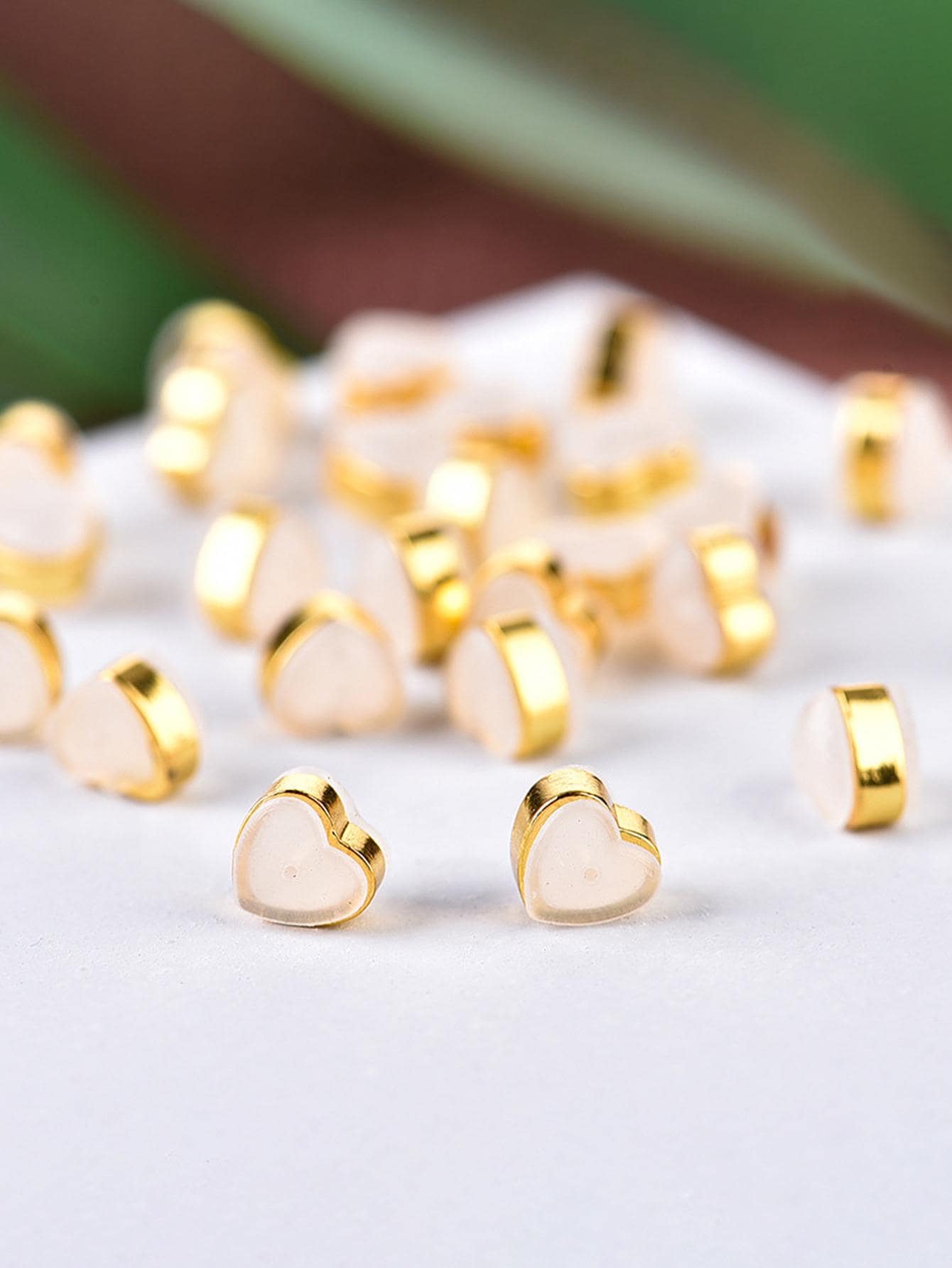 10pcs Heart Shaped Earring Cap, Gold Silicone Anti-slip Earring Plug For DIY