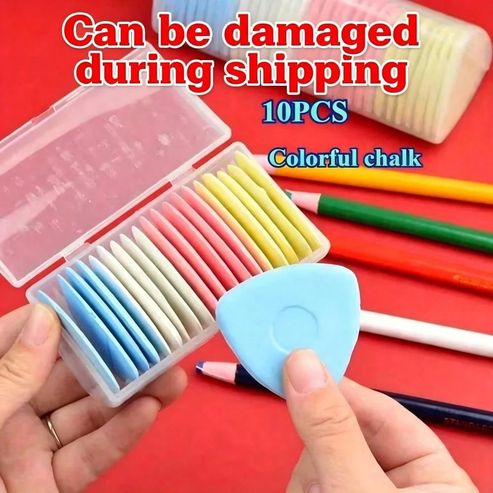 10pcs Macaron Triangle Chalk, Smooth Powder Texture, Comes With Storage Box For Easy Organization, Clear Lines For Sewing And Cutting, Essential Accessory For Fabric Crafts And Clothing Alterations, S