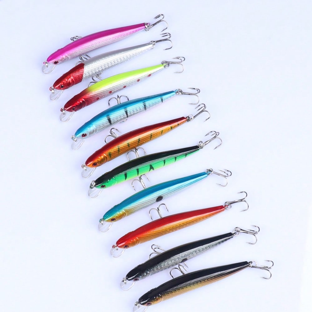 10pcs Minnow Fishing Lures Set Artificial Bait Crankbait For Bass Outdoors Fishing Tackle, 10cm/3. 94in 8g/0. 28oz