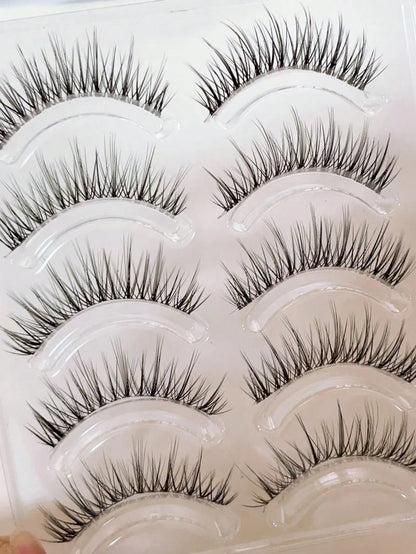10pcs Tinted Naturalistic Mixed-Asian Curly One-Piece False Eyelashes Strip Lashes,Lashes,Eyelashes,Fake Lashes