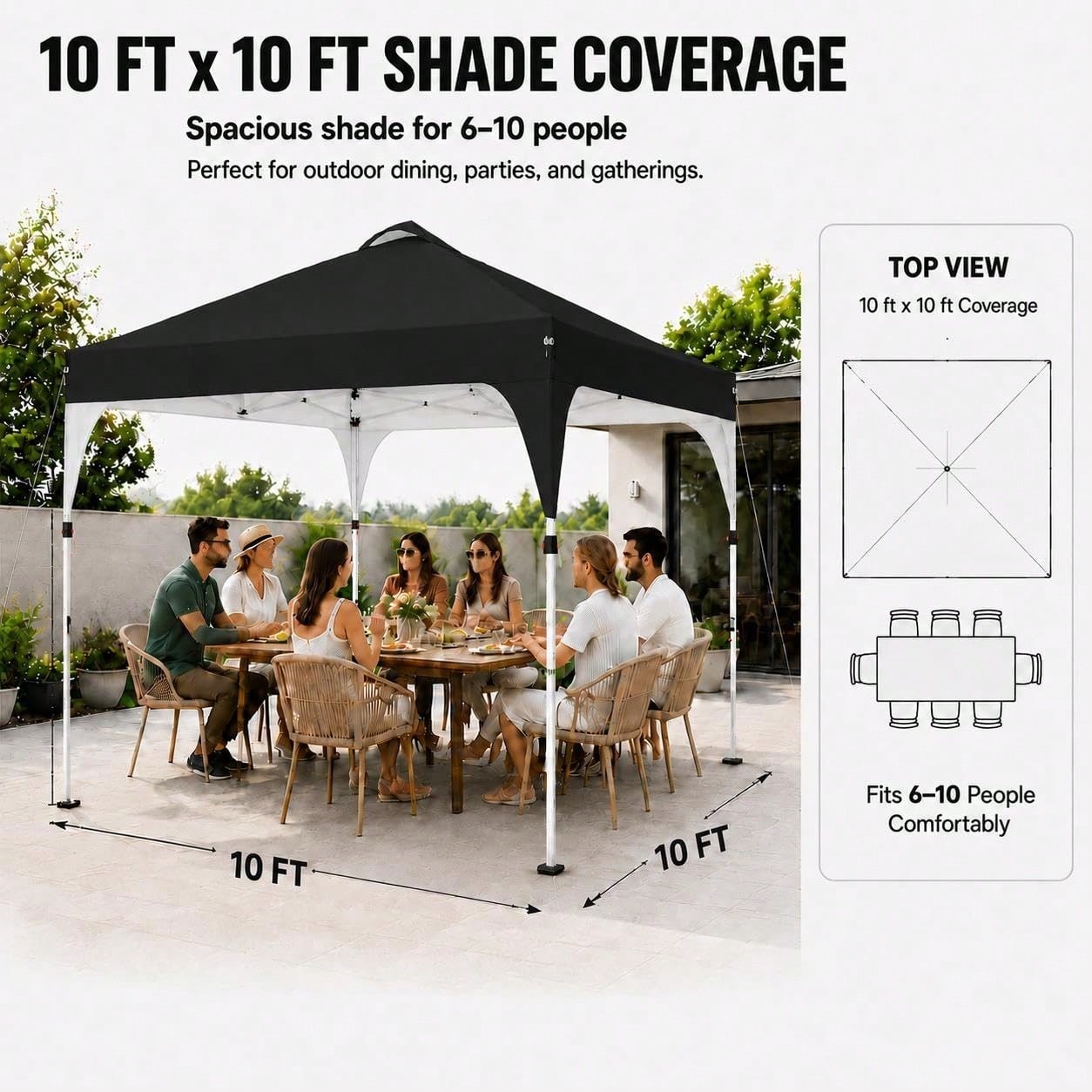 10x10 Pop Up Canopy Tent, Easy Set-Up Commercial Gazebo, Black| Portable Instant Canopy With Wheeled Carry Bag And 4 Sandbags For Patio, Party, And Outdoor Activities, UV Protection