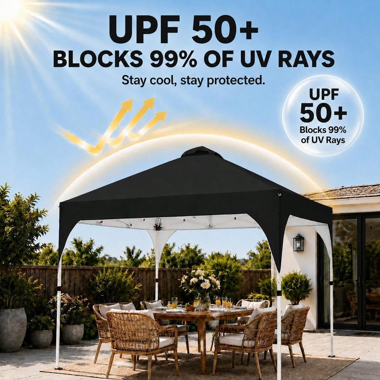 10x10 Pop Up Canopy Tent, Easy Set-Up Commercial Gazebo, Black| Portable Instant Canopy With Wheeled Carry Bag And 4 Sandbags For Patio, Party, And Outdoor Activities, UV Protection