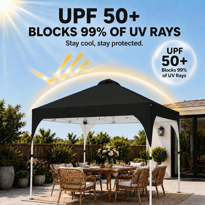 10x10 Pop Up Canopy Tent, Easy Set-Up Commercial Gazebo, Black| Portable Instant Canopy With Wheeled Carry Bag And 4 Sandbags For Patio, Party, And Outdoor Activities, UV Protection