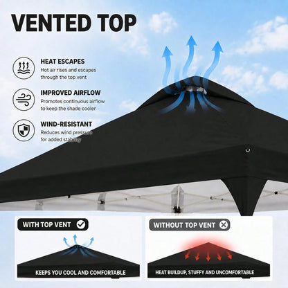 10x10 Pop Up Canopy Tent, Easy Set-Up Commercial Gazebo, Black| Portable Instant Canopy With Wheeled Carry Bag And 4 Sandbags For Patio, Party, And Outdoor Activities, UV Protection
