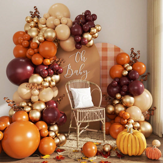 116 Pcs Wine Red Autumn Balloon Arch Set Golden Burgundy Balloons In Burnt Orange Color, Thanksgiving Baby Shower, Wedding Birthday Party Decorations