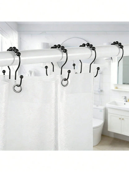 12/1pc Stainless Steel Double Roller Ball Hooks, Suitable For Bathroom- Rust-Proof, Smooth Sliding Double Rings, Suitable For Shower Curtains And Liners, Bathroom Shower Curtain Set, Bathroom Curtain