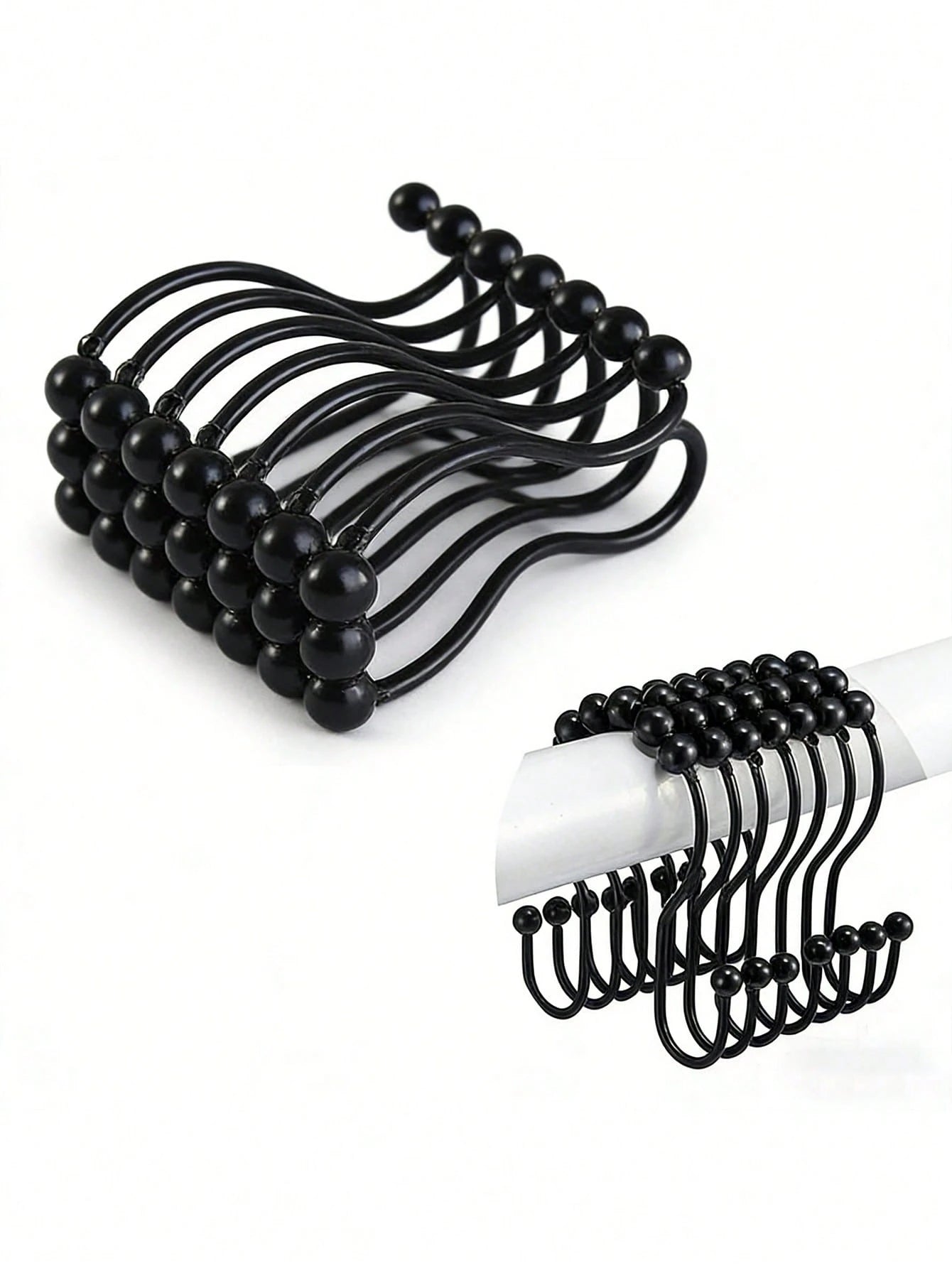 12/1pc Stainless Steel Double Roller Ball Hooks, Suitable For Bathroom- Rust-Proof, Smooth Sliding Double Rings, Suitable For Shower Curtains And Liners, Bathroom Shower Curtain Set, Bathroom Curtain