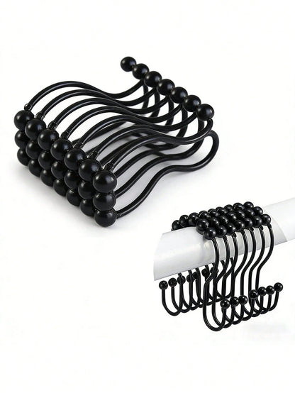 12/1pc Stainless Steel Double Roller Ball Hooks, Suitable For Bathroom- Rust-Proof, Smooth Sliding Double Rings, Suitable For Shower Curtains And Liners, Bathroom Shower Curtain Set, Bathroom Curtain