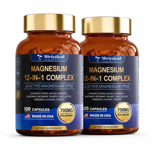 12-In-1 Magnesium Complex 700mg Supplement Capsules- Relaxation Muscle, Heart Health, Stress Relief, Vegan, 120 Counts, Dietary Supplement