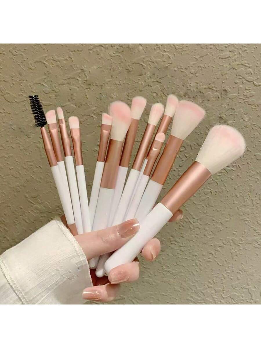 12-Piece Professional Makeup Brush Set, Portable Travel Set With Blush Brush, Whitewash, Eyeshadow Brush And Eyelash Comb- Nylon Bristles, ABS Handle Perfect For Beginners And Beauty Enthusiasts For