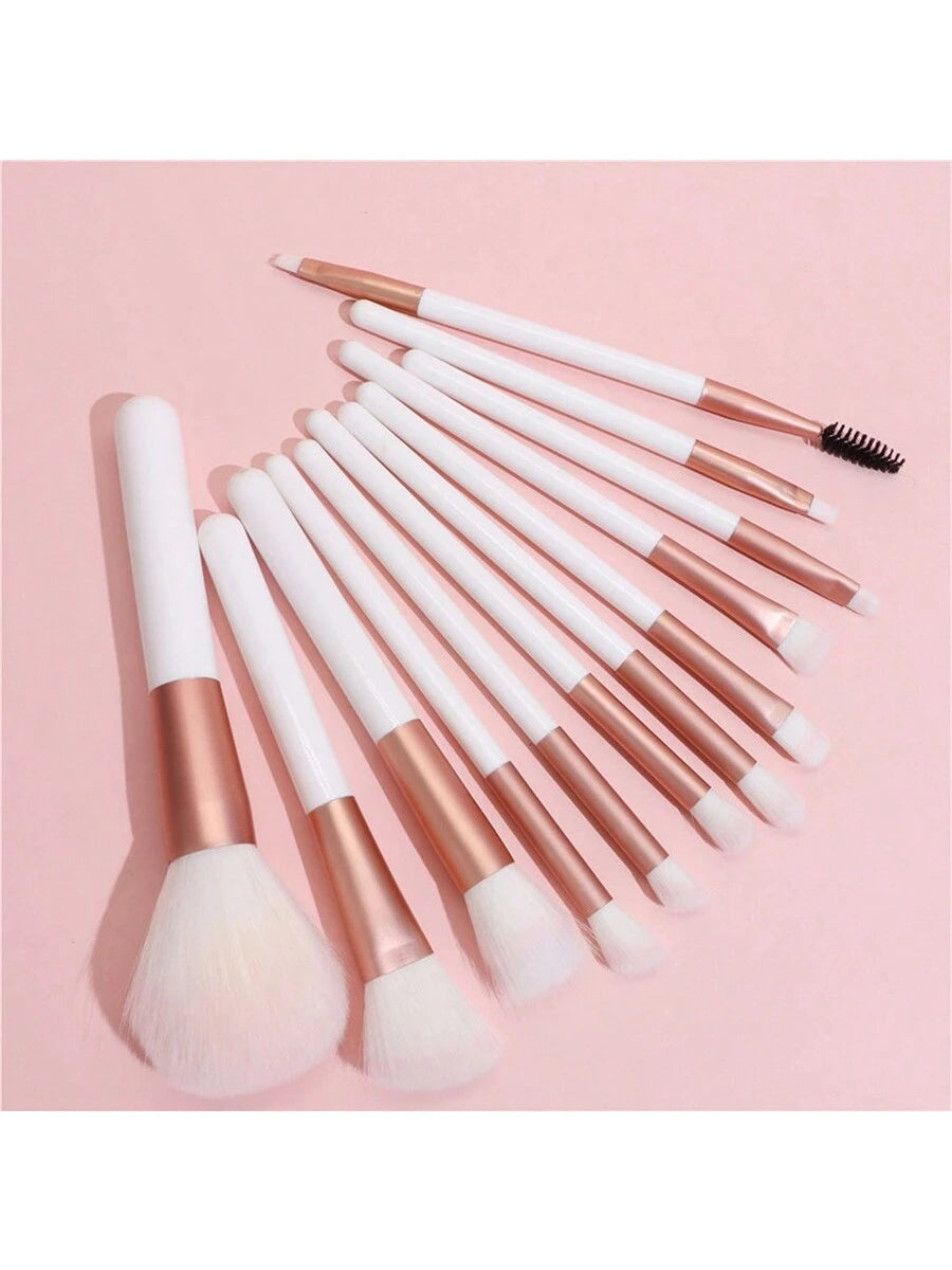 12-Piece Professional Makeup Brush Set, Portable Travel Set With Blush Brush, Whitewash, Eyeshadow Brush And Eyelash Comb- Nylon Bristles, ABS Handle Perfect For Beginners And Beauty Enthusiasts For