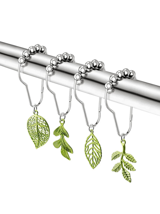 12 Pieces Alloy Leaf Pendant Shower Curtain Hook-Green Plant Forest Decoration Curtain Shower Curtain Metal Hook Happy Spring And Summer Bathroom Accessories Back To School Bathroom Decor