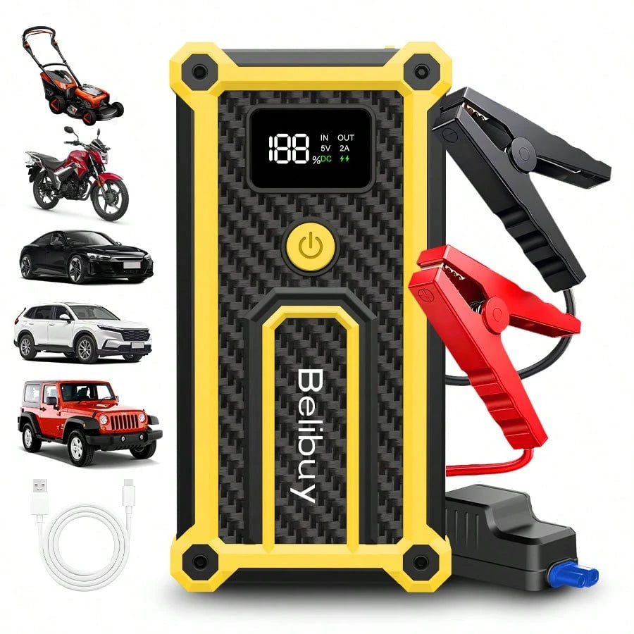 12000A Portable Car Jump Starter, 12V High Capacity Battery Booster, Emergency Jump Pack For Gas & Cars Motorcycles With Flashlight