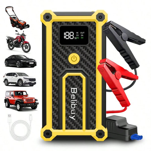 12000A Portable Car Jump Starter, 12V High Capacity Battery Booster, Emergency Jump Pack For Gas & Cars Motorcycles With Flashlight