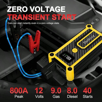 12000A Portable Car Jump Starter, 12V High Capacity Battery Booster, Emergency Jump Pack For Gas & Cars Motorcycles With Flashlight