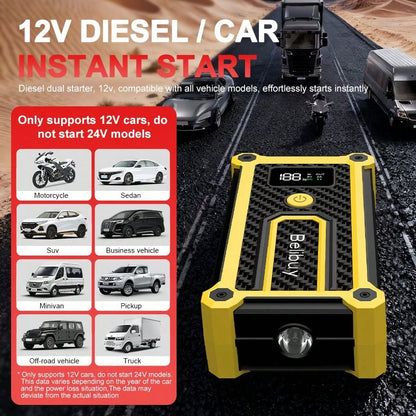 12000A Portable Car Jump Starter, 12V High Capacity Battery Booster, Emergency Jump Pack For Gas & Cars Motorcycles With Flashlight