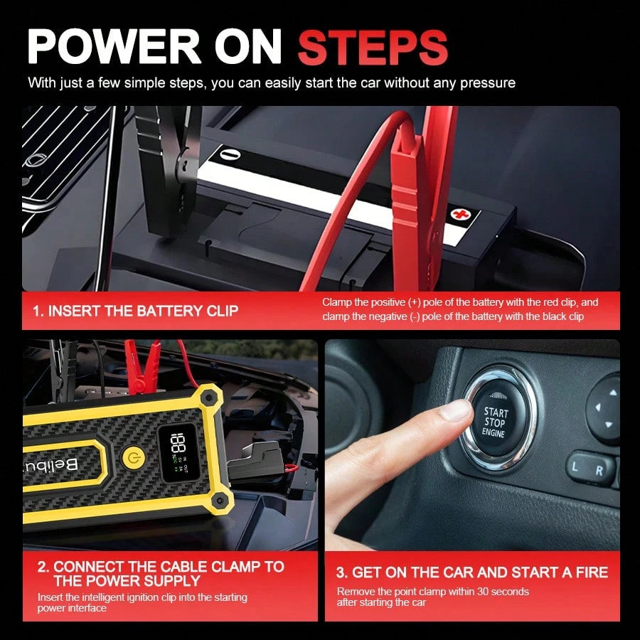 12000A Portable Car Jump Starter, 12V High Capacity Battery Booster, Emergency Jump Pack For Gas & Cars Motorcycles With Flashlight