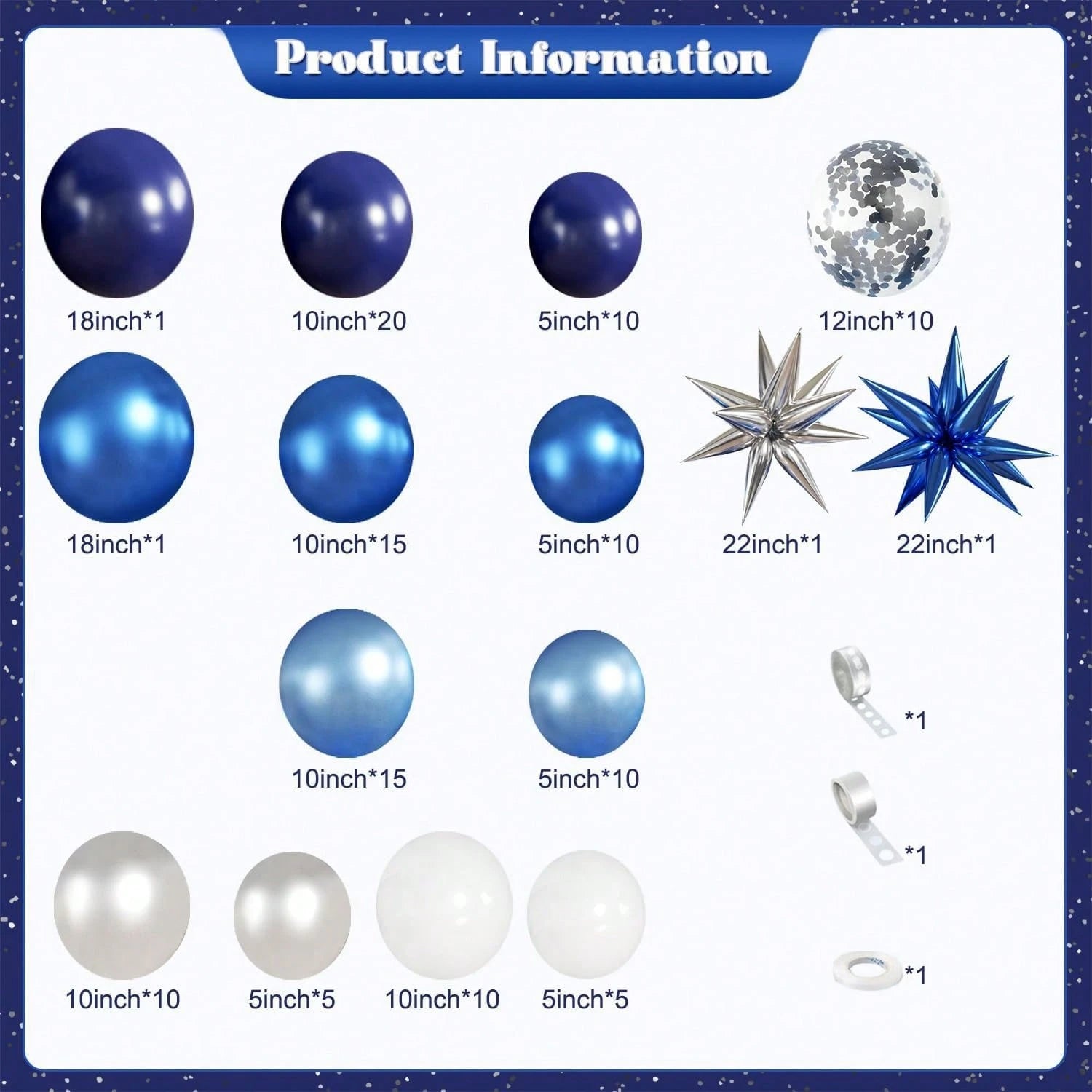 127pcs Blue White Silver Balloon Arch Decoration Set, Navy Blue, Light Metallic Blue, Foil Confetti Balloons With Star Foil Balloons, Suitable For Birthday, Wedding, Baby Shower Party Decoration