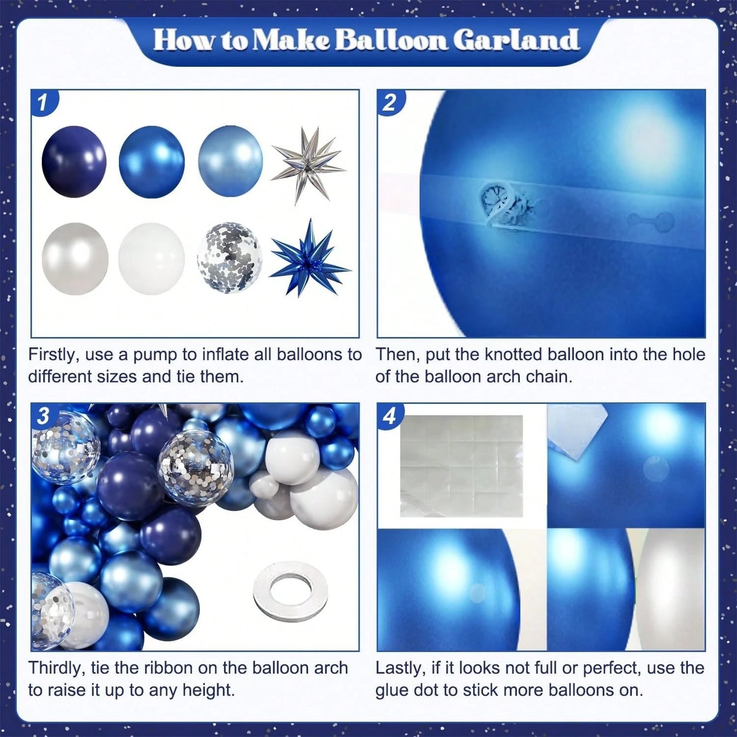 127pcs Blue White Silver Balloon Arch Decoration Set, Navy Blue, Light Metallic Blue, Foil Confetti Balloons With Star Foil Balloons, Suitable For Birthday, Wedding, Baby Shower Party Decoration