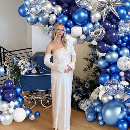 127pcs Blue White Silver Balloon Arch Decoration Set, Navy Blue, Light Metallic Blue, Foil Confetti Balloons With Star Foil Balloons, Suitable For Birthday, Wedding, Baby Shower Party Decoration