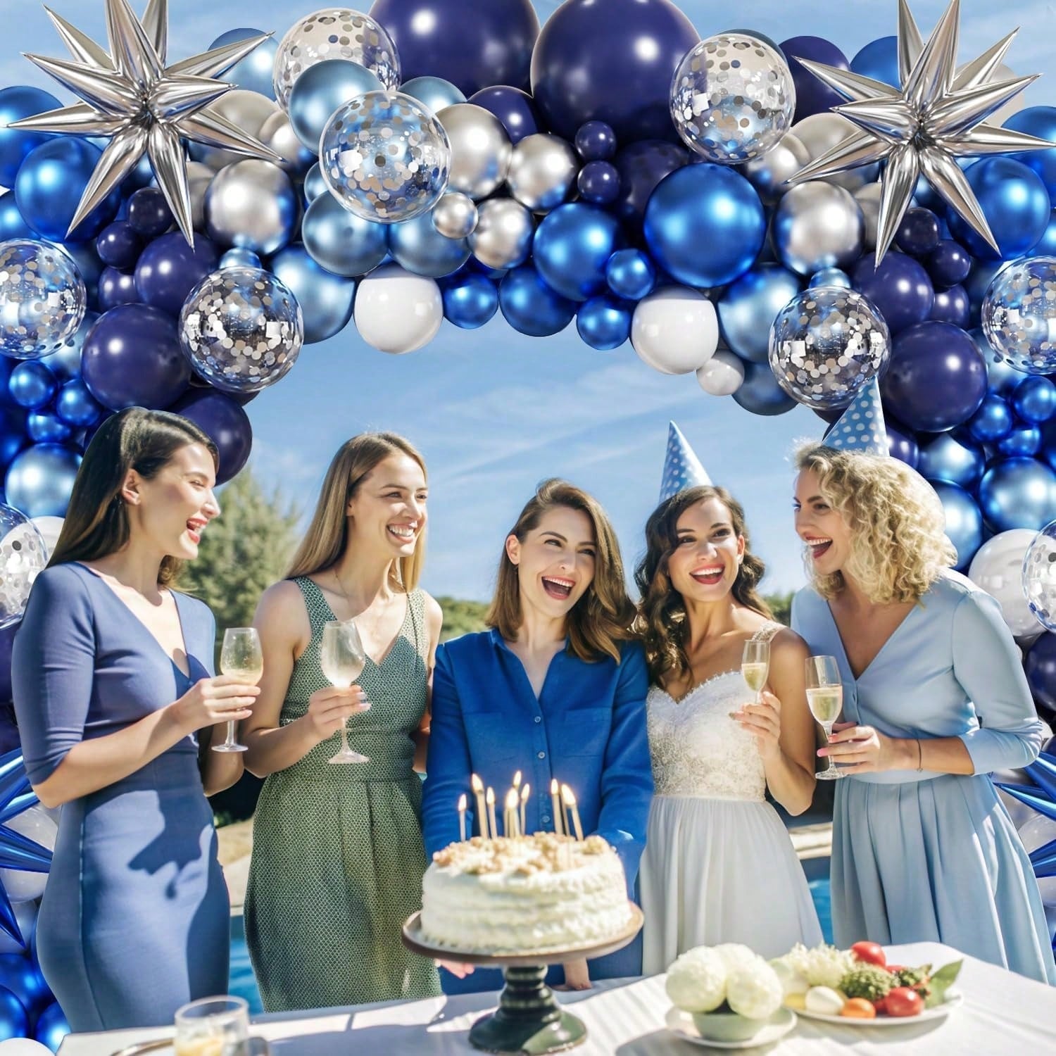 127pcs Blue White Silver Balloon Arch Decoration Set, Navy Blue, Light Metallic Blue, Foil Confetti Balloons With Star Foil Balloons, Suitable For Birthday, Wedding, Baby Shower Party Decoration