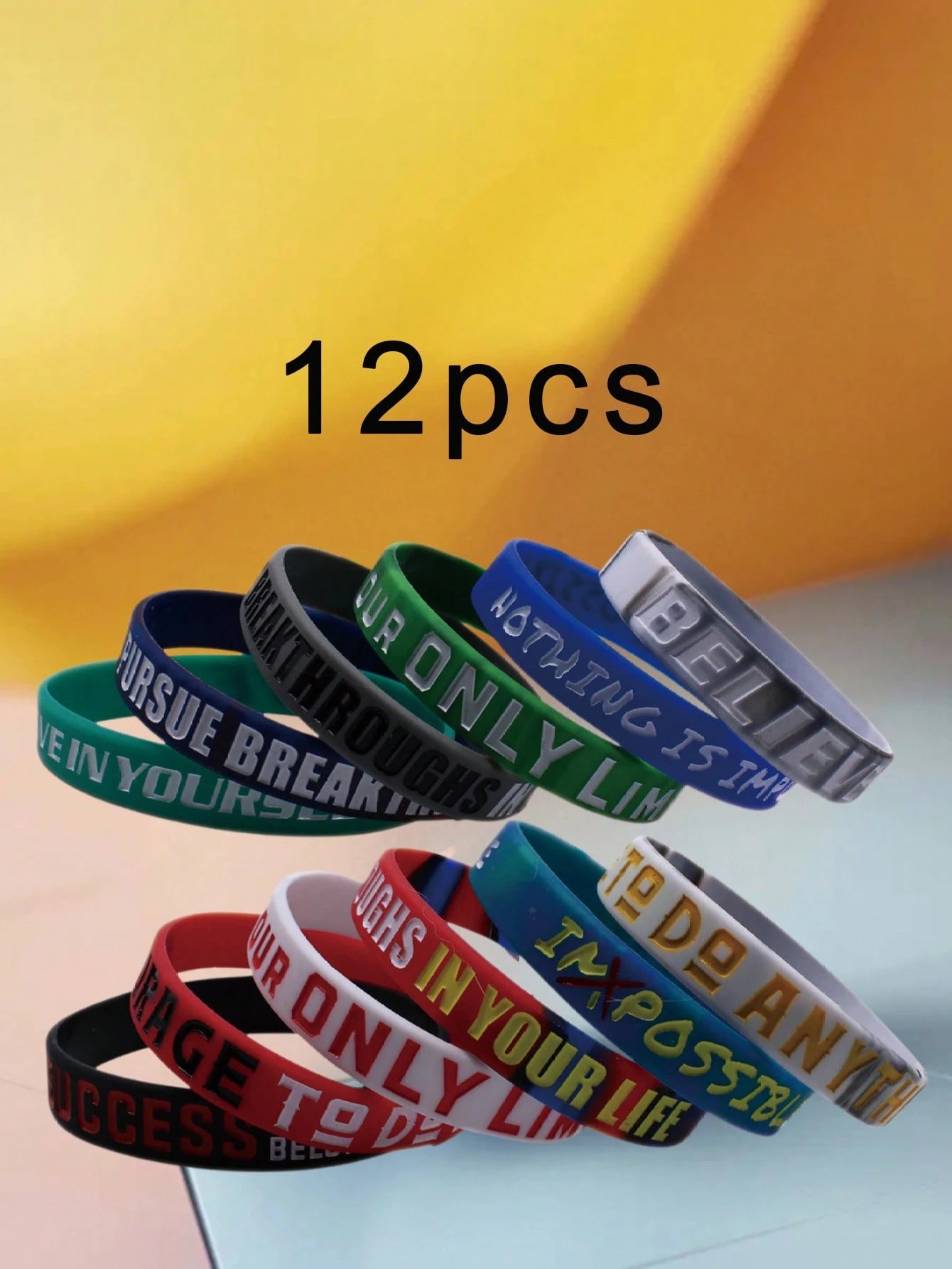 12pcs Colorful Inspirational Silicone Wristbands, Positive Energy Silicone Bracelet Set, European And American Style English Slogan Silicone Bracelets, Party Favors