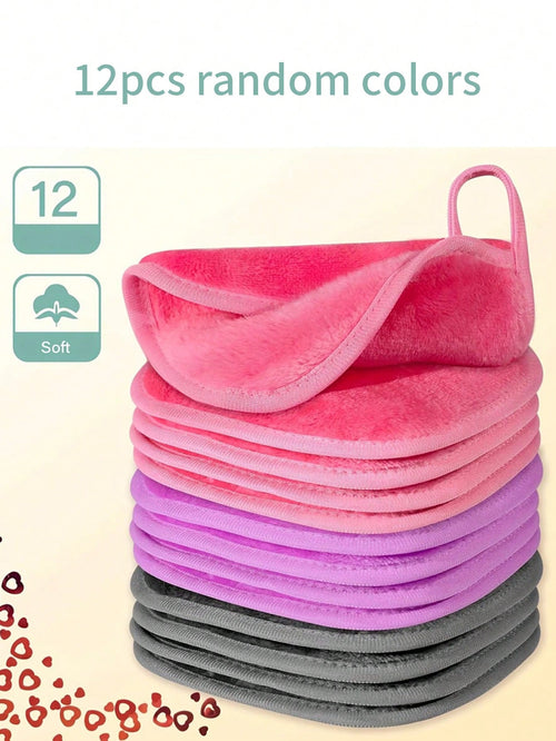 12pcs Makeup Remover Pads, Edged Design, Reusable, Soft & Moisturizing Makeup Cleansing Cloths, 6/1pc Set, Handkerchief, Makeup Remover Towel