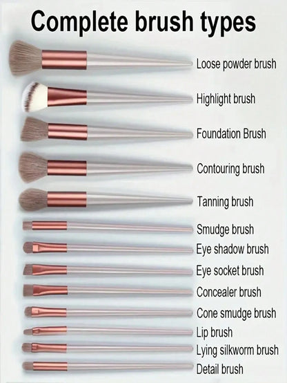 12pcs Professional Soft Portable Makeup Brush Set, Including Foundation Brush, Blush Brush, Eyeshadow Brush And 13 Functional Brushes, Suitable For Home Use And Holiday Gifts, Perfect Valentine's Day