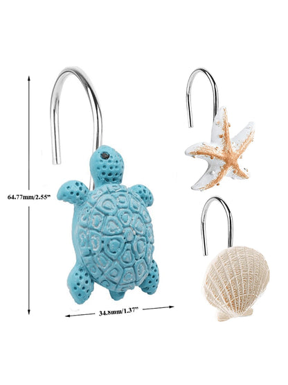 12pcs/Set Animal & Ocean Creature Resin Decorative Shower Curtain Hooks- Turtle, Starfish, Shell Design, Strong Load Bearing, Waterproof And Rustproof Metal Shower Curtain Hook Bathroom Decor Fall De
