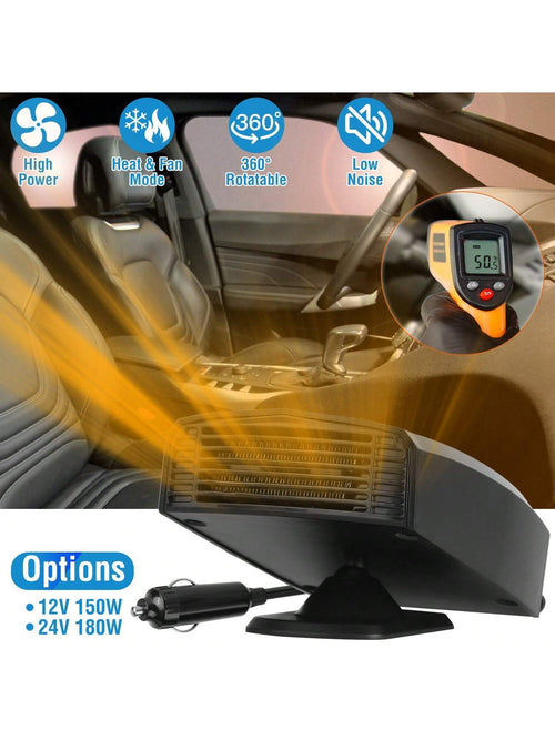 12V/24V Portable Car Heater Heating Fan 2 In 1 Defroster Defogger Demister Windshield Heater Automotive Cooling Fan With 360°Rotating Base
