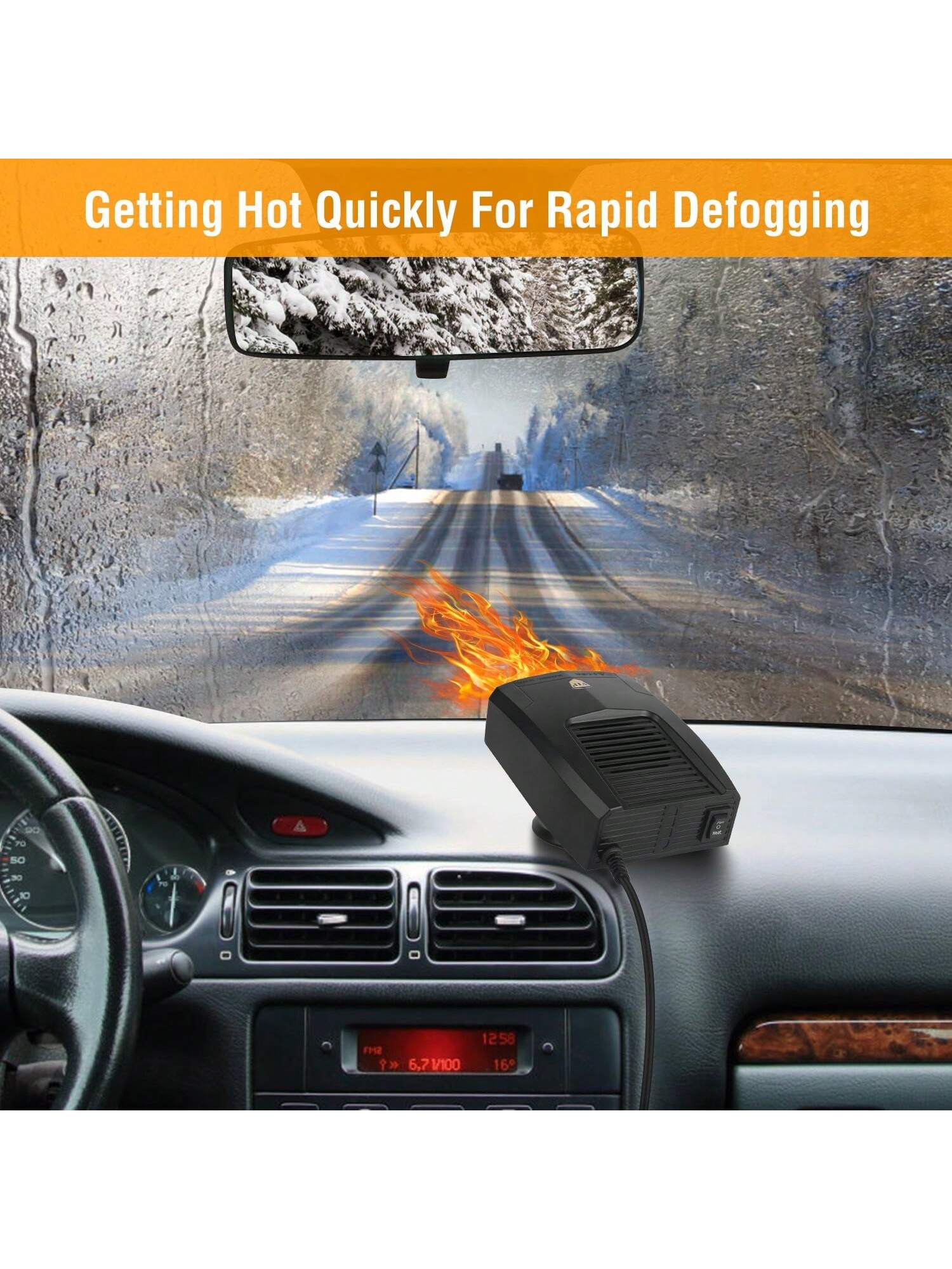 12V/24V Portable Car Heater Heating Fan 2 In 1 Defroster Defogger Demister Windshield Heater Automotive Cooling Fan With 360°Rotating Base