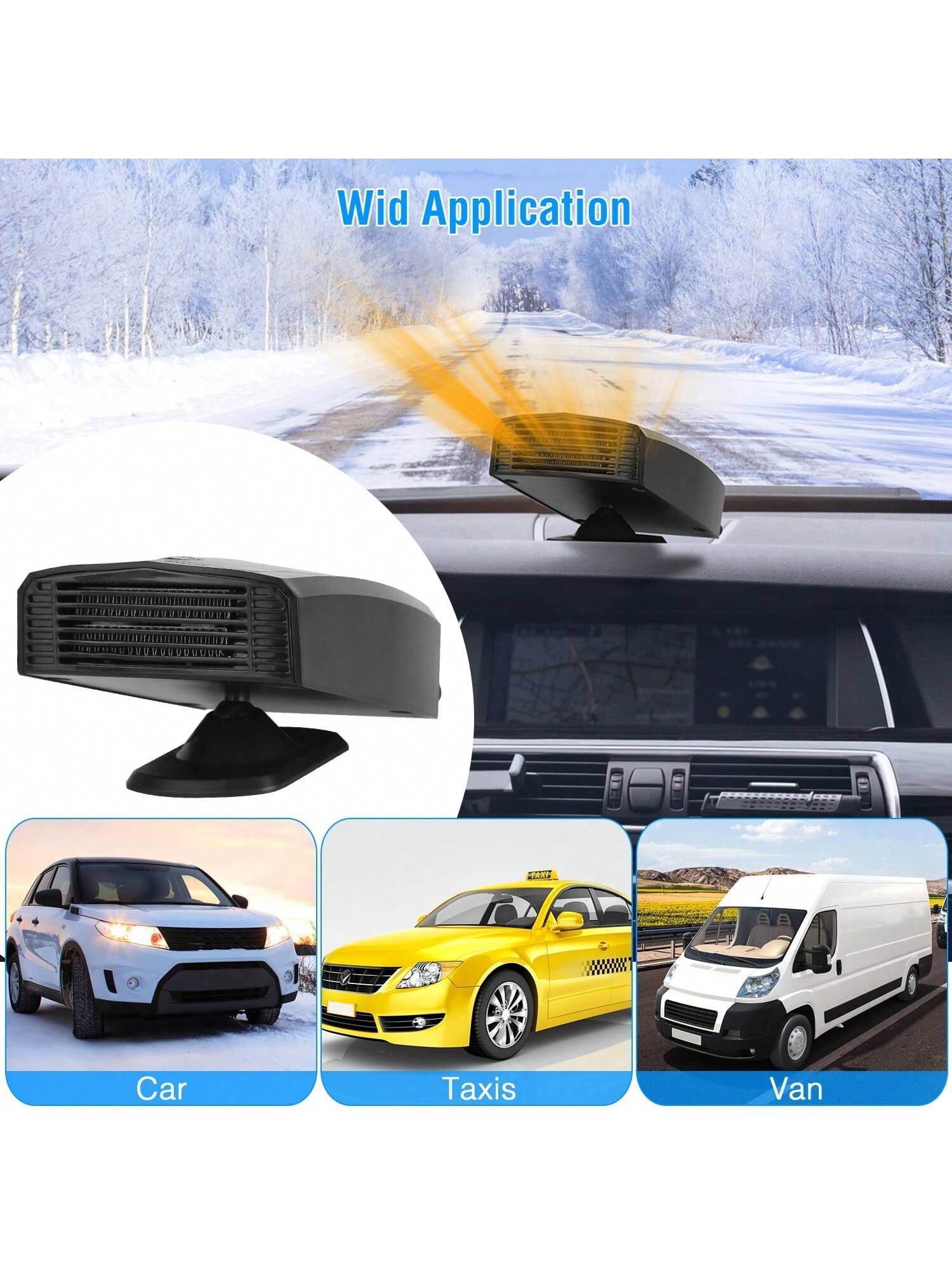 12V/24V Portable Car Heater Heating Fan 2 In 1 Defroster Defogger Demister Windshield Heater Automotive Cooling Fan With 360°Rotating Base