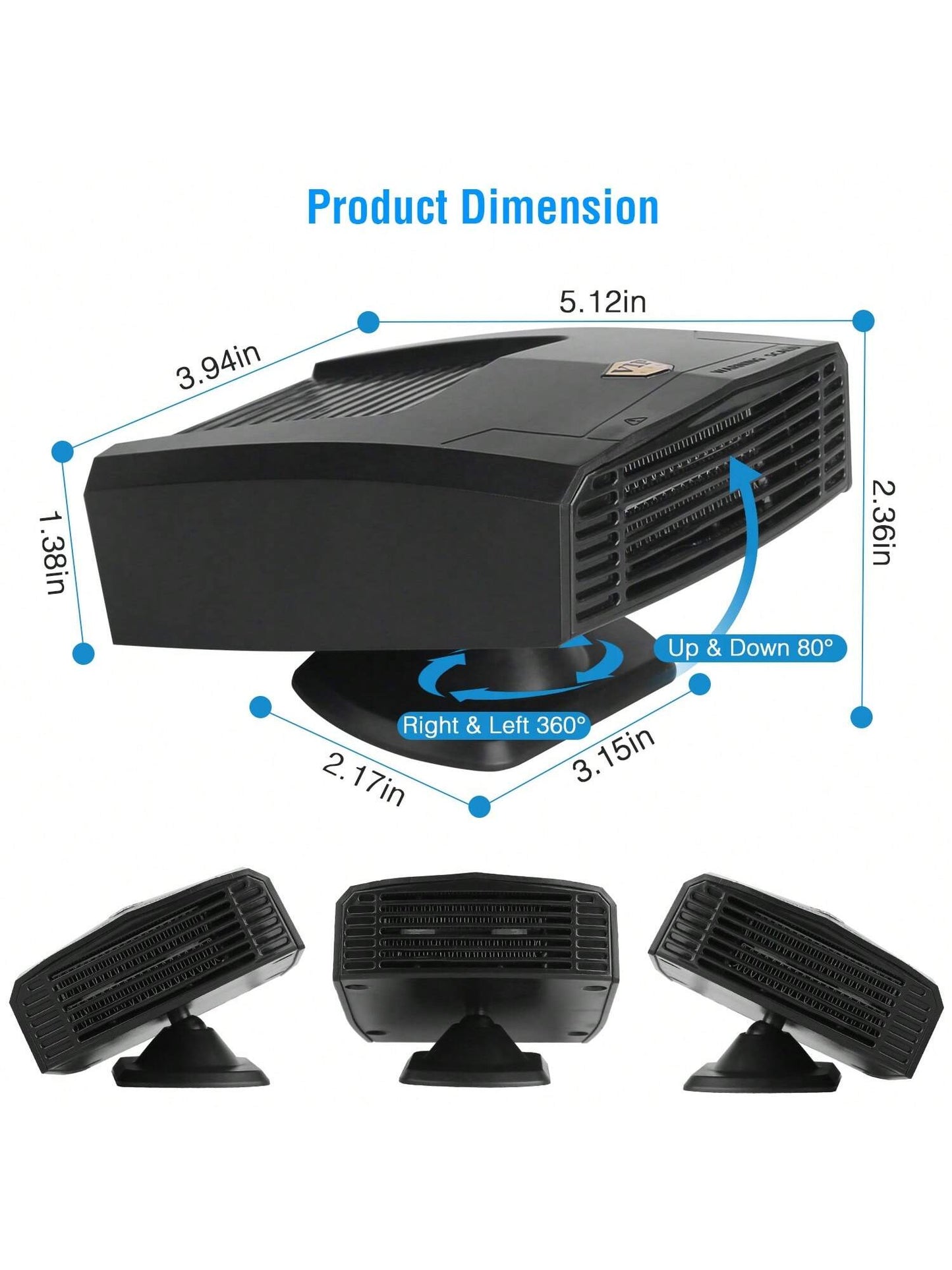 12V/24V Portable Car Heater Heating Fan 2 In 1 Defroster Defogger Demister Windshield Heater Automotive Cooling Fan With 360°Rotating Base