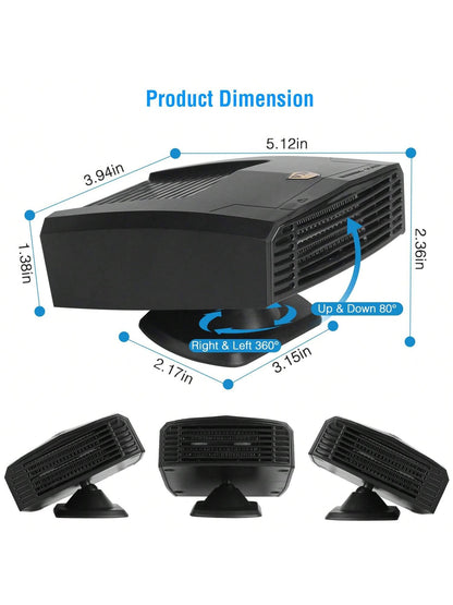 12V/24V Portable Car Heater Heating Fan 2 In 1 Defroster Defogger Demister Windshield Heater Automotive Cooling Fan With 360°Rotating Base