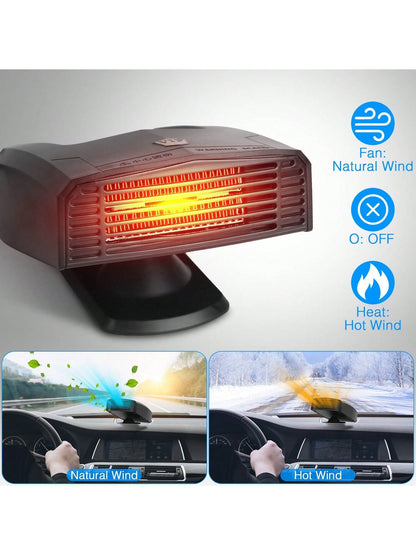 12V/24V Portable Car Heater Heating Fan 2 In 1 Defroster Defogger Demister Windshield Heater Automotive Cooling Fan With 360°Rotating Base