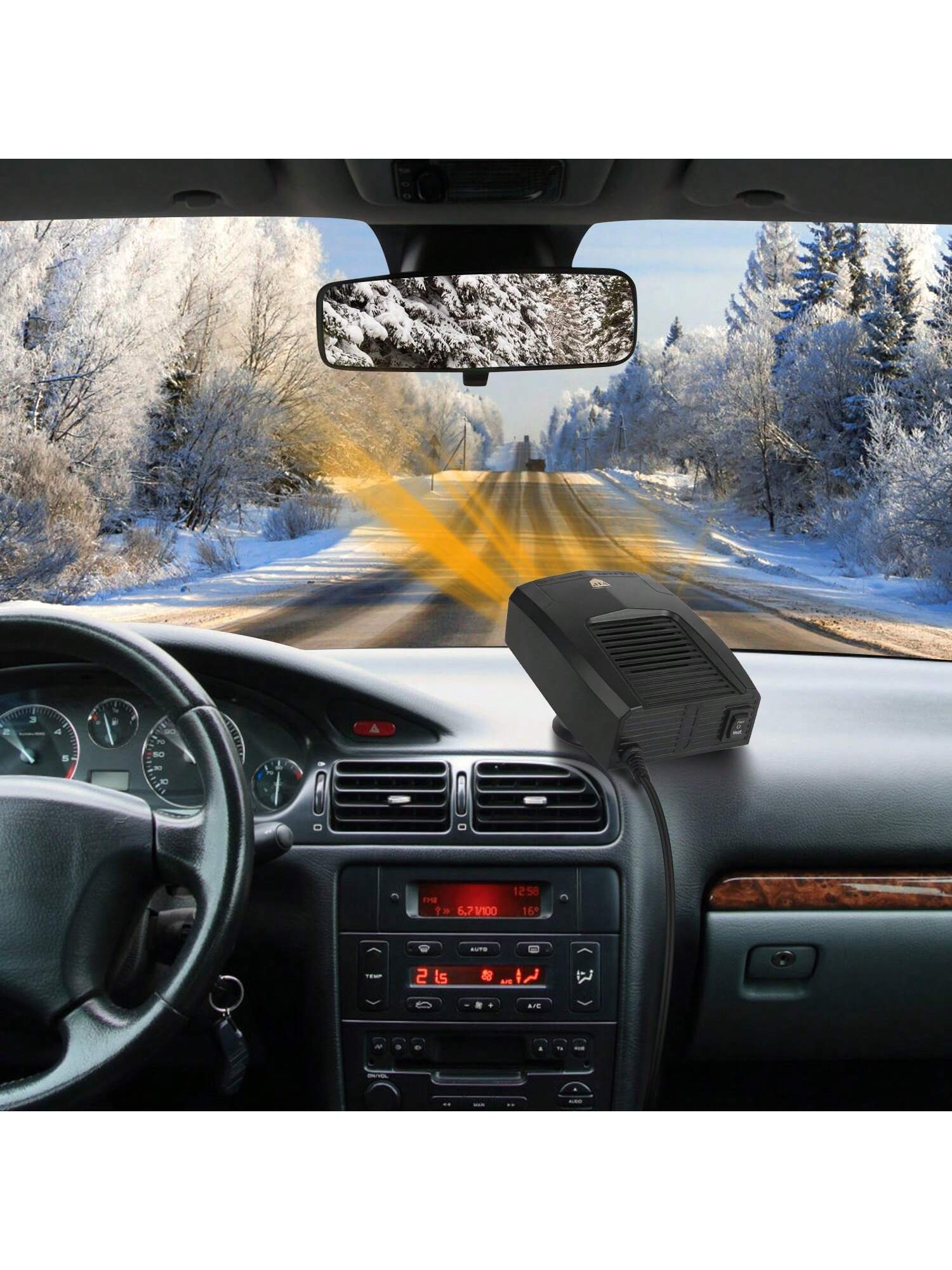 12V/24V Portable Car Heater Heating Fan 2 In 1 Defroster Defogger Demister Windshield Heater Automotive Cooling Fan With 360°Rotating Base