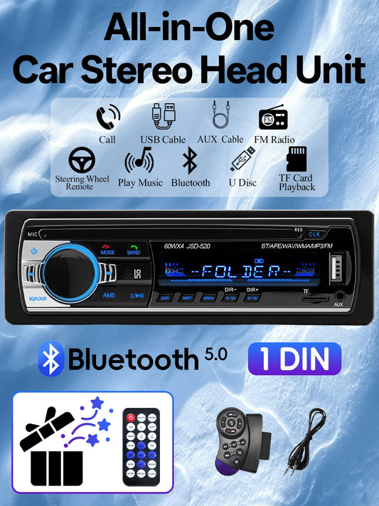 12V Car Radio Stereo MP3 Player Digital Bluetooth 60Wx4 Audio Music USB/FM
