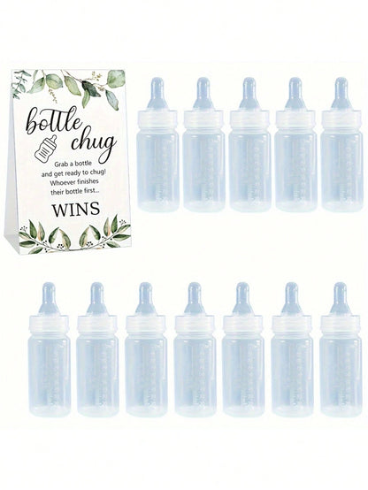 13pcs/1pc-Gender Reveal Baby Bottle Beer Game Set, Baby Shower Bottle Beer Game Accessories, Eucalyptus Bottle Beer Game Signs + Transparent Plastic Baby Bottles, Eucalyptus Bottle Beer Game Signs And
