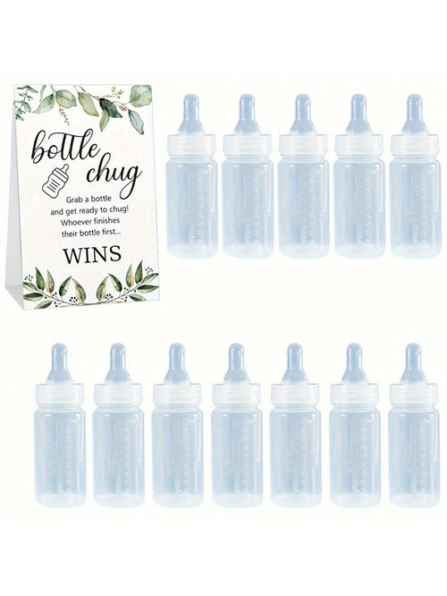 13pcs/1pc-Gender Reveal Baby Bottle Beer Game Set, Baby Shower Bottle Beer Game Accessories, Eucalyptus Bottle Beer Game Signs + Transparent Plastic Baby Bottles, Eucalyptus Bottle Beer Game Signs And