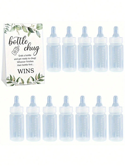 13pcs/1pc-Gender Reveal Baby Bottle Beer Game Set, Baby Shower Bottle Beer Game Accessories, Eucalyptus Bottle Beer Game Signs + Transparent Plastic Baby Bottles, Eucalyptus Bottle Beer Game Signs And