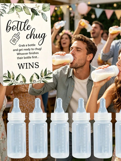 13pcs/1pc-Gender Reveal Baby Bottle Beer Game Set, Baby Shower Bottle Beer Game Accessories, Eucalyptus Bottle Beer Game Signs + Transparent Plastic Baby Bottles, Eucalyptus Bottle Beer Game Signs And