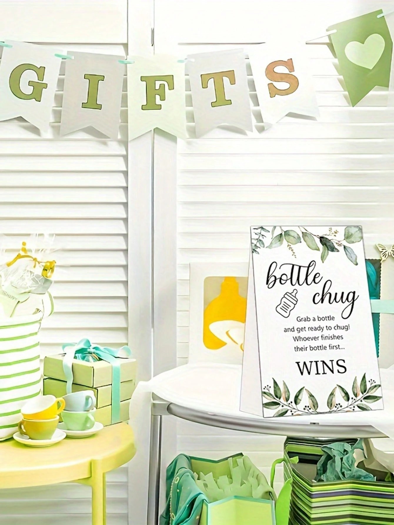 13pcs/1pc-Gender Reveal Baby Bottle Beer Game Set, Baby Shower Bottle Beer Game Accessories, Eucalyptus Bottle Beer Game Signs + Transparent Plastic Baby Bottles, Eucalyptus Bottle Beer Game Signs And