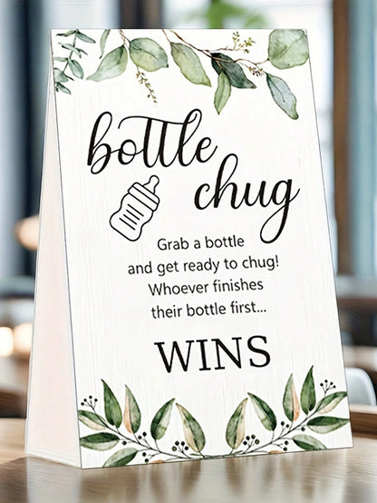 13pcs/1pc-Gender Reveal Baby Bottle Beer Game Set, Baby Shower Bottle Beer Game Accessories, Eucalyptus Bottle Beer Game Signs + Transparent Plastic Baby Bottles, Eucalyptus Bottle Beer Game Signs And