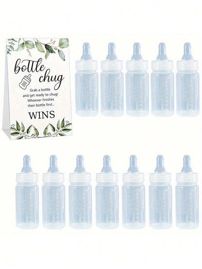 13pcs/1pc-Gender Reveal Baby Bottle Beer Game Set, Baby Shower Bottle Beer Game Accessories, Eucalyptus Bottle Beer Game Signs + Transparent Plastic Baby Bottles, Eucalyptus Bottle Beer Game Signs And